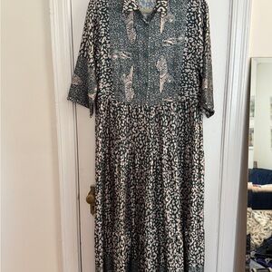 Elegant Green and Cream Patterned Dress